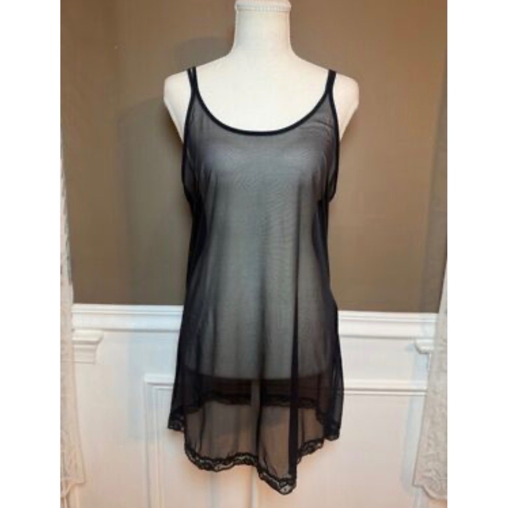 Victoria's Secret Women's M Black Sheer Mesh Lace Trim Slip Dress Babydoll
